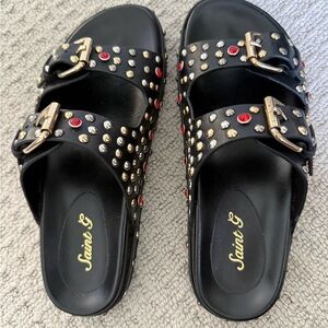 Black and ruby gems Studded Women's Sandals